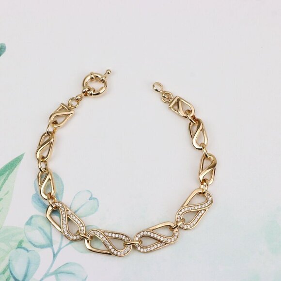 "Elegant Rose Gold Plated Link Bracelet with Sparkling CZ Detailing, XPBL0903 - Picture 2 of 13
